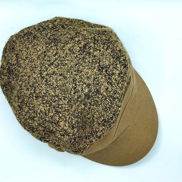 Women's Brown Baker Boy Hat Mixed Tweed & Fabric with 3 buttons on right side - Picture 9 of 9